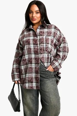 Boohoo Womens Plus Embellished Checked Shirt - - Size 24 UK