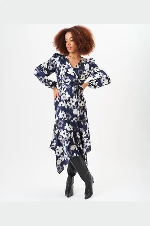 Gini London Womens Assymetric Hem Wrap Midi Dress - - Size 8 UK