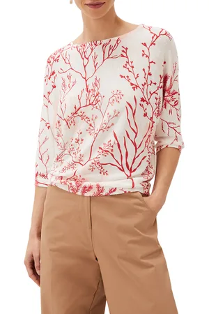 Phase Eight Womens Eleanor Coral Print Linen Jumper - - Size X-Small