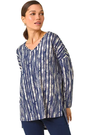 Roman Womens Abstract Print V-Neck Tunic Stretch Top - - Size 12 UK