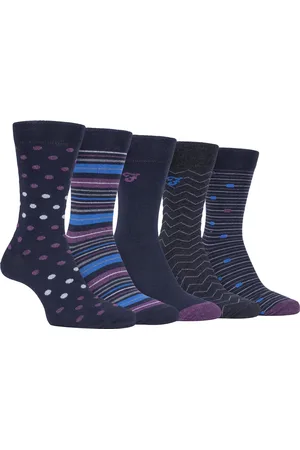 Farah 5 Pack Mens Thin Breathable Classic Polka Dot Patterned Soft Top Cotton Dress Socks - FCS273NVYPUR (Polka Dot) - - Size UK 6-11