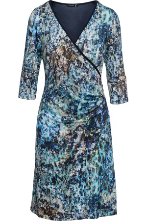 Conquista Womens Print Jersey Faux Wrap Dress in Blue - - Size EU 44 (Womens)