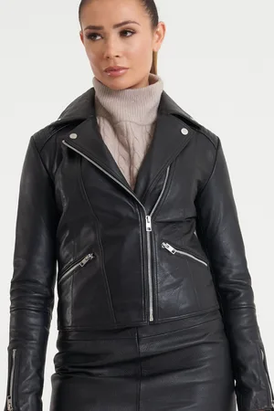 Barneys Originals Womens Petite Leather Biker - - Size 14 UK