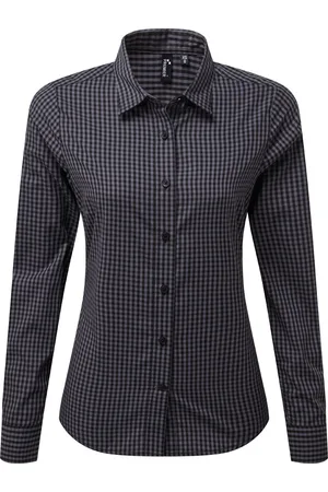 Premier Womens/Ladies Maxton Check Long Sleeve Shirt (Steel/Black) - - Size 2XL