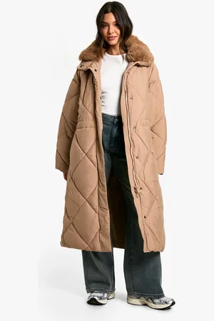 Boohoo Womens Premium Faux Fur Trim Quilted Maxi Parka - Nylon - Size Small/Medium