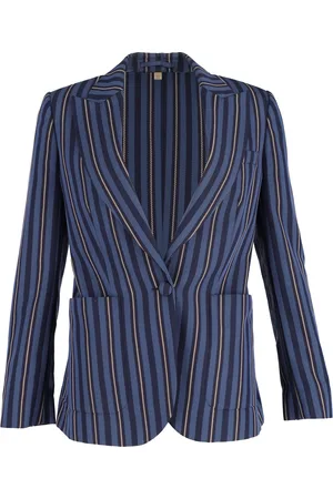 Burberry Pre-owned Womens Single-Breasted Weaved-Stripe Blazer in Navy Blue Wool - Size EU 46 (Womens)