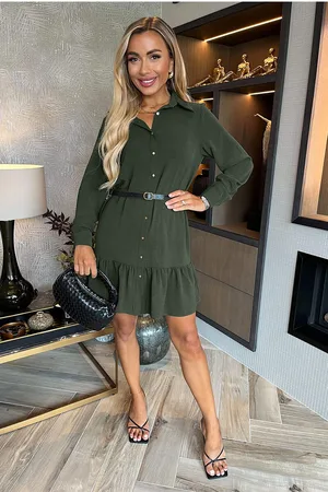 Ax Paris Womens Long Sleeve Frill Hem Shirt Mini Dress - Size 14 UK