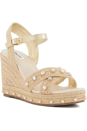Dune Womens Ladies Pearl-Strap Raffia Wedge Sandals Kays - Fabric - Size UK 8
