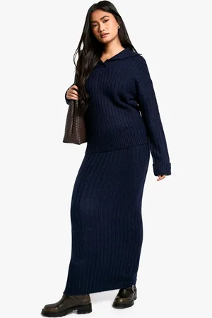 Boohoo Womens Soft Knit Thick Rib Collar Detail Jumper And Maxi Skirt Set - - Size Small