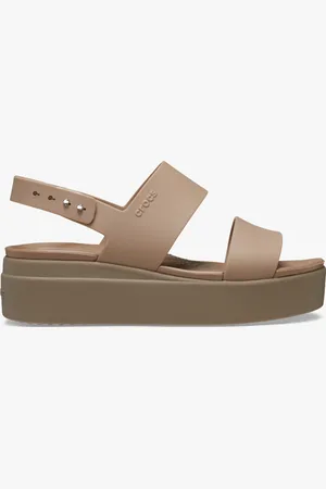 Crocs 206453-2EL BROOKLYN LOW WEDGE Womens Sandals Latte/Mushroom - - Size UK 5