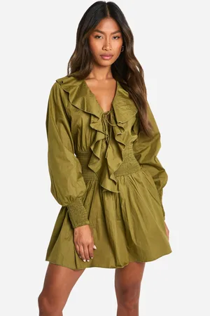Boohoo Womens Cotton Poplin Frill Detail Skater Dress - - Size 8 UK