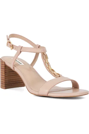 Dune Womens Ladies Justify - Block Heel Chain Detail T-Bar Sandals - Leather - Size UK 8