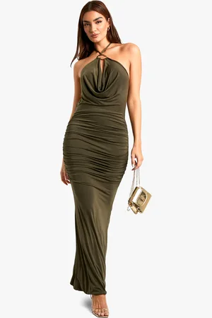 Boohoo Womens Trim Detail Cowl Ruched Slinky Maxi Dress - - Size 8 UK