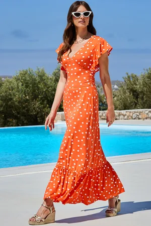 Sosandar Womens Spot Print Ruffle Detail Maxi Dress - Size 14 UK