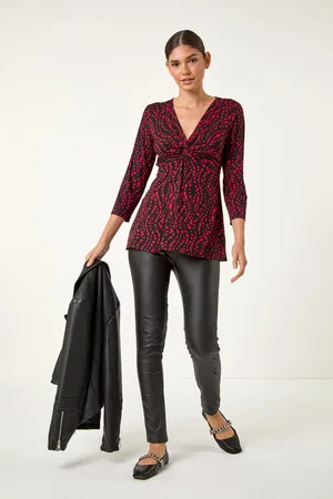 Roman Womens Abstract Spot V-Neck Twist Front Top - - Size 18 UK