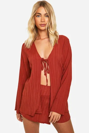 Boohoo Womens Woven Crinkle Tie Front Top & Wrap Skort - Viscose - Size 6 UK