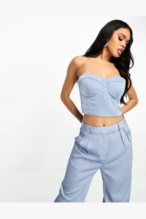 Kaiia Womens satin bandeau corset top co-ord in blue - - Size 14 UK