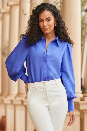 Sosandar Womens Linen Blend Blouson Sleeve Shirt - Size 12 UK