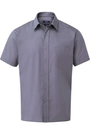 Premier Mens Short Sleeve Poplin Shirt (Steel) - - Size 17 inch