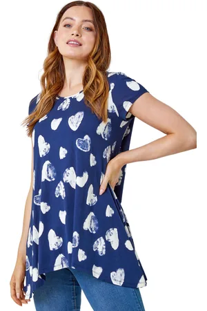 Roman Womens Heart Print Hanky Hem Tunic - Viscose - Size 10 UK