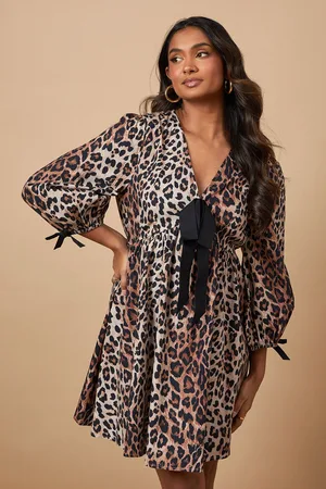 Oasis Womens Printed Poplin Contrast Bow Detail Mini Dress - Size 10 UK