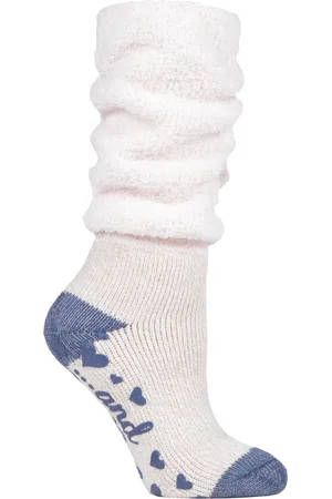 Heat Holders Womens - Ladies Soft Fluffy Slouch Top Non Slip Slipper Thermal Bed Socks with Grippers - Mauve (Slouch) - - Size UK 4-8