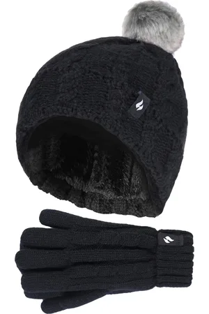 Heat Holders Girls Bobble Pom Pom Hat and Gloves Set