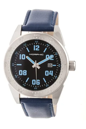 Morphic Mens M63 Series Leather-Band Watch w/Date - Stainless Steel - One Size