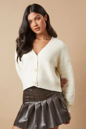 Oasis Womens Cable Knit Sleeves Button Down Cardigan - - Size Large
