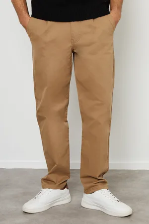 Threadbare Mens Cotton Straight Leg Pleated Chino Trousers With Stretch - Size 36W/32L