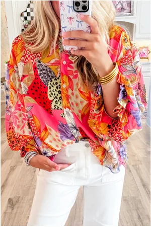 Azura Exchange WoMens Multi Floral Print Long Sleeve Blouse - - Size Small