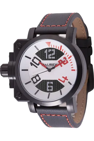 Haurex :gun Mens watch steel case, /red dial, with red leather - One Size