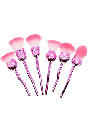 Aquarius Womens 6pc Beauty and the Beast-Inspired Rose Makeup Brushes with Glossy Handles - One Size