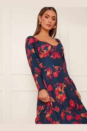 Chi Chi London Womens Long Sleeve Floral Midi Dress in - Size 10 UK