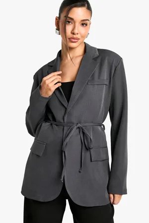 Boohoo Womens Marl Shoulder Pad Belted Blazer - - Size 8 UK