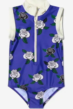 Mini Rodini Girls Rose Print Zip Up Swimsuit - - Size 12-18M