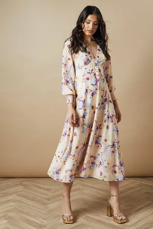 Oasis Womens Floral Button Long Sleeve Midi Dress - - Size 10 UK