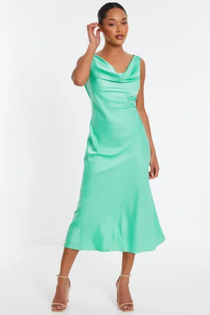 Quiz Womens Mint Satin Slip Midi Dress - - Size 8 UK