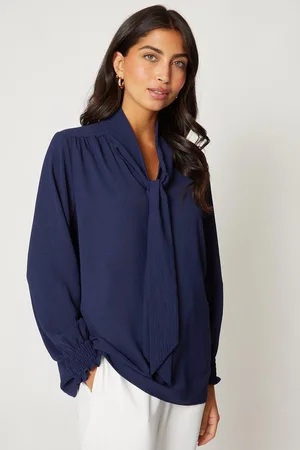 wallis Womens Tie Neck Shirred Cuff Top - - Size 10 UK