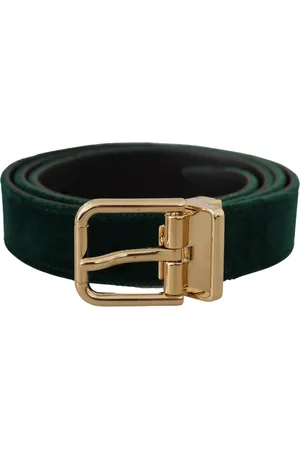 Dolce & Gabbana Mens Velvet Leather Gold Metal Logo Belt - Size 85 cm