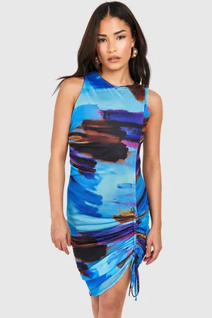 Boohoo Womens petite Ruched Hem Abstract Bodycon Dress - - Size 10 UK