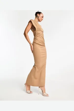ASOS Womens asymmetric high neck minimal maxi dress in -Neutral - Size 4 UK