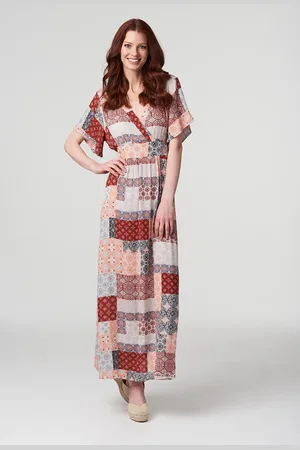 Izabel London Womens Multi Patchwork Side Split Maxi Dress viscose - Size 10 UK