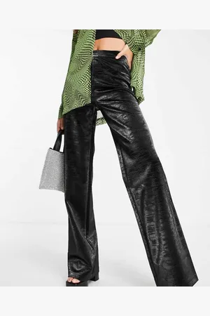 ASOS Womens DESIGN straight leg trouser in iridescent croc faux leather in - Size 6 UK