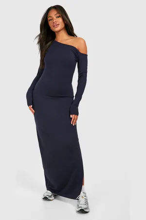 Boohoo Womens Ruched Bardot Long Sleeve Modal Maxi Dress - Cotton - Size 14 UK