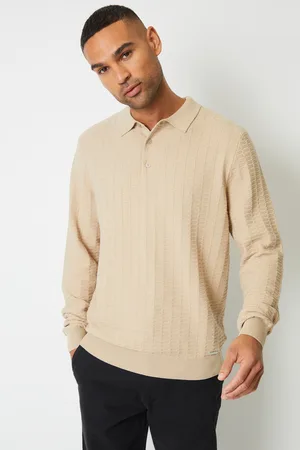 Threadbare Mens Long Sleeve Textured Knit Polo Collar Jumper - Size X-Large
