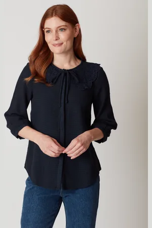 Thought Womens Gale Cotton Embroidered Collar Blouse - - Size 10 UK
