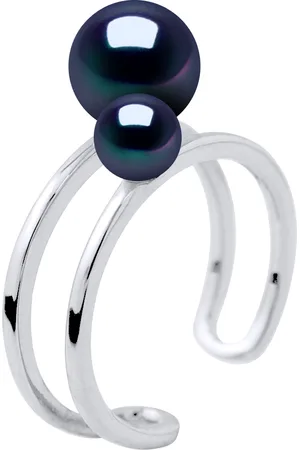 Diadema Womens - Ring DUO - 2 Real Freshwater Pearls - Tahitian Style Silver - Size N