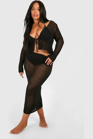 Boohoo Womens Plus Long Sleeve Tie Top And Skirt Beach Co-ord - - Size 26 UK