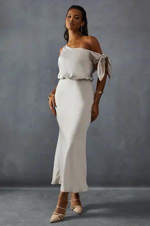 MissPap Womens Premium Satin Off Shoulder Fishtail Bridesmaid Dress - - Size 10 UK